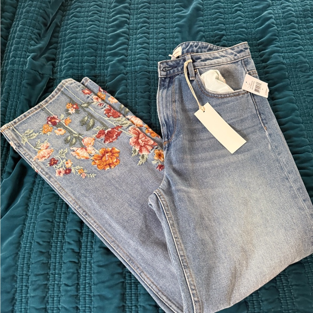 Embroidered Floral Blue Jeans